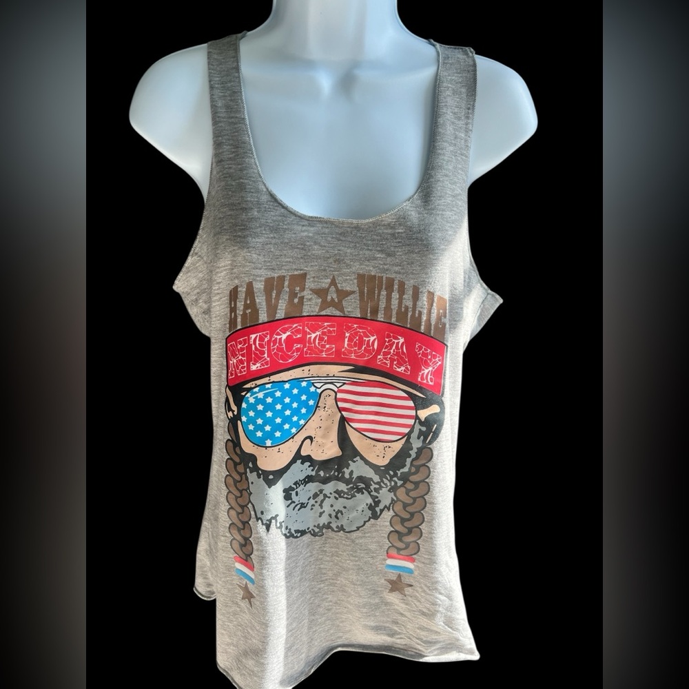 Willie Nelson Have a Nice Day Cotton Razor Back Tank Top M